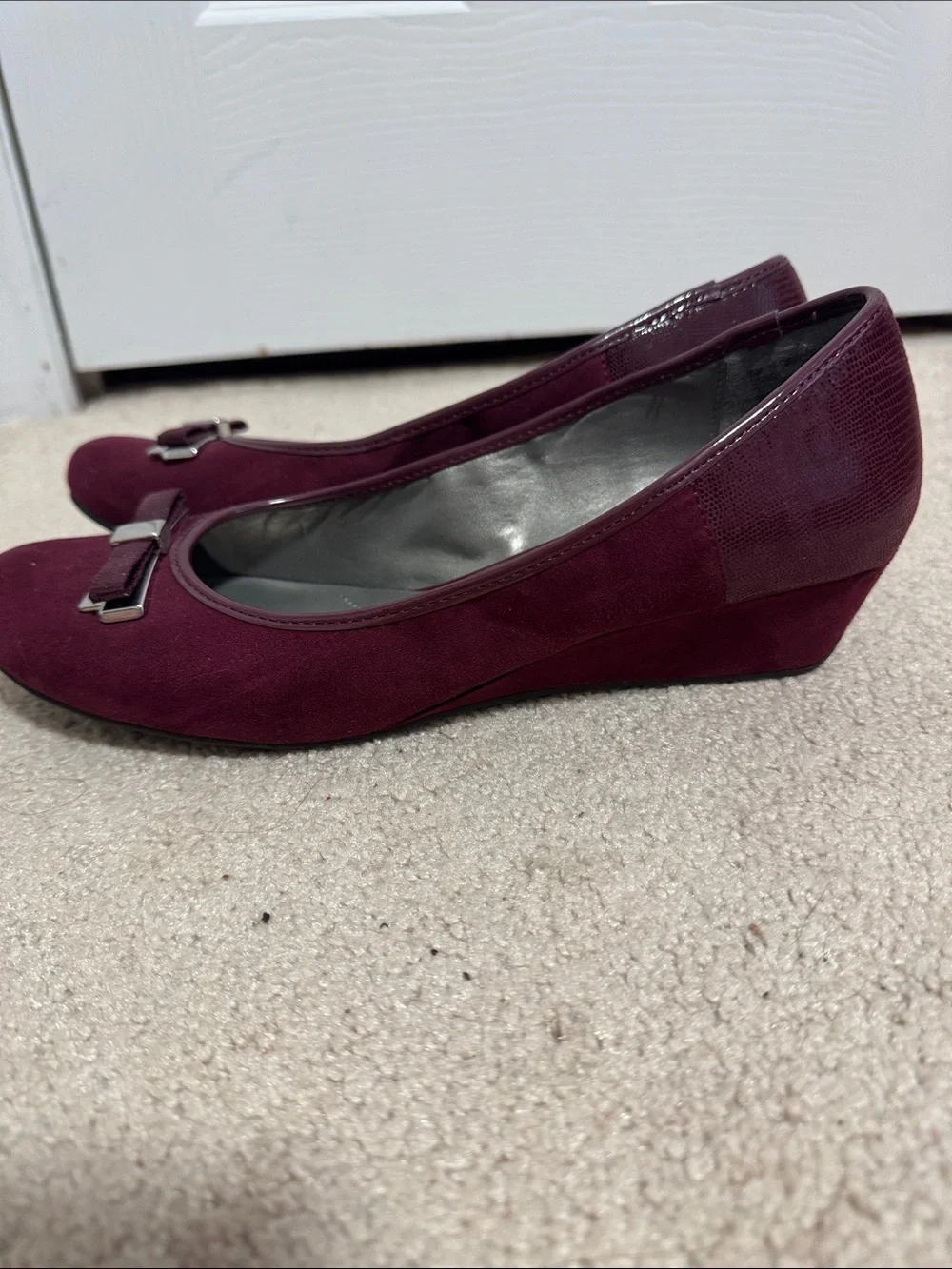 East 5th Wine Suede Ballet Flats with Bow Trim